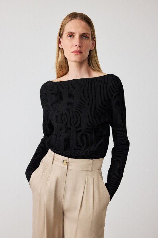 Beige Palazzo Geniş Paça Kadın Pantolon - Triko Mısırlı