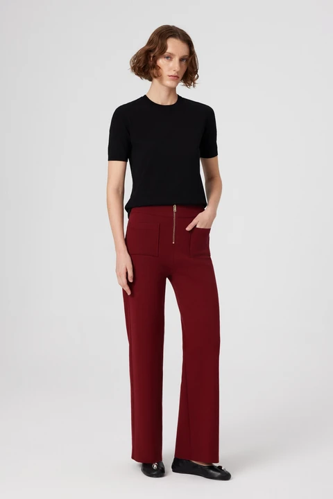 Bordo Cep Detaylı Fermuarlı Kadın Pantolon - 1