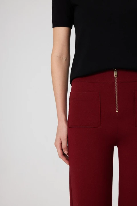 Bordo Cep Detaylı Fermuarlı Kadın Pantolon - 4