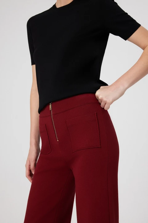 Bordo Cep Detaylı Fermuarlı Kadın Pantolon - 5