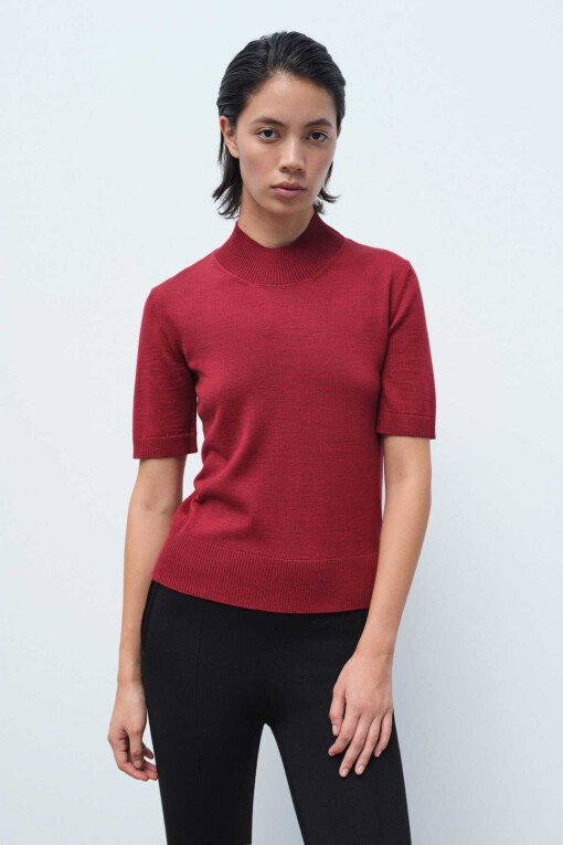 Burgundy Half Turtle Neck Women's Sweater 
