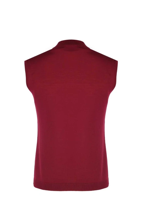 Bordo Yarım Boğazlı Kolsuz Triko Bluz - 5
