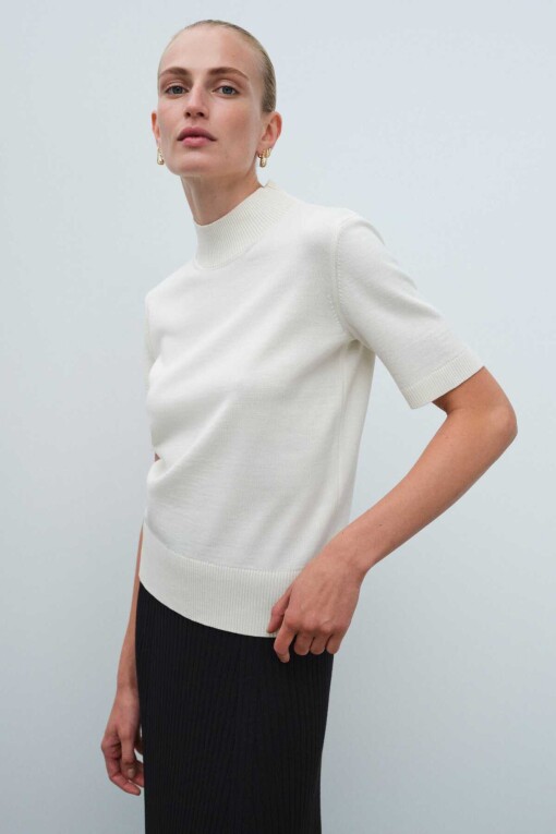 Ecru Half Turtle Neck Women's Sweater 