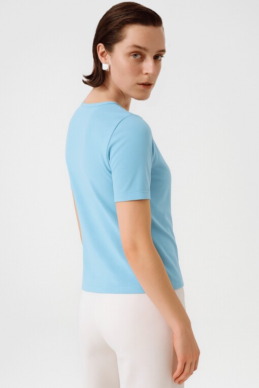 Baby Blue Crew Neck Short Sleeve Women's T-Shirt - Triko Mısırlı