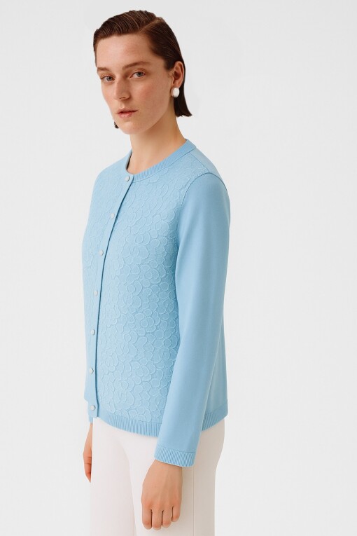 Baby Blue Lace Detail Buttoned Women's Cardigan 