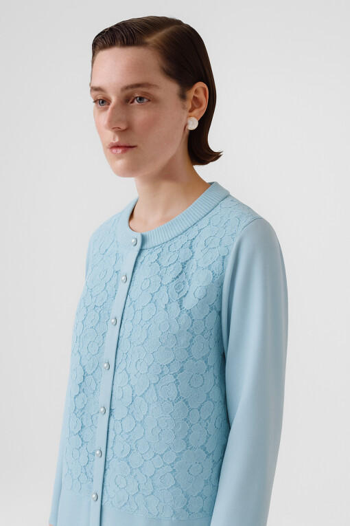 Baby Blue Lace Detail Buttoned Women's Cardigan - Triko Mısırlı