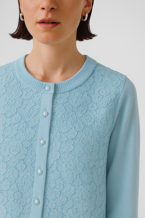 Baby Blue Lace Detail Buttoned Women's Cardigan - Triko Mısırlı