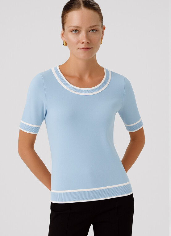 Baby Blue Round Neck Short Sleeve Women's Sweater - Triko Mısırlı