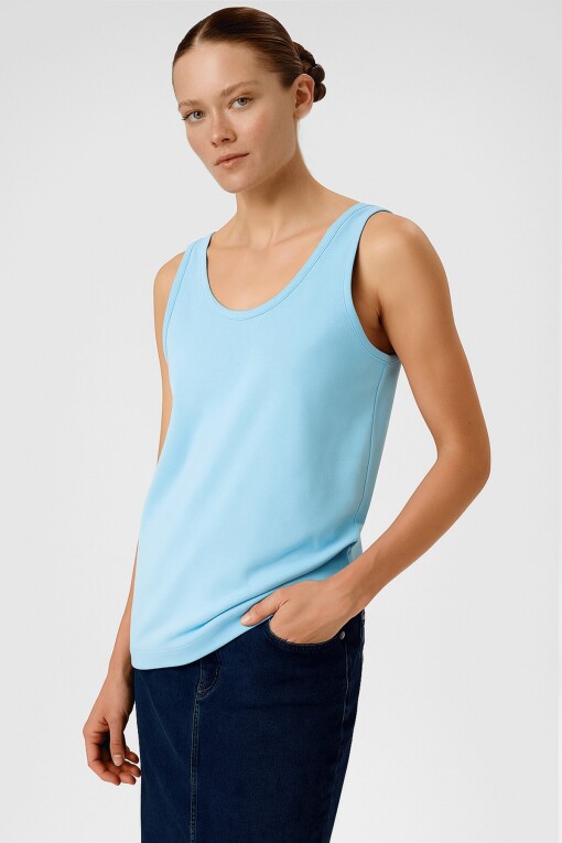 Baby Blue Thick Strap Round Neck Women's Camisole - Triko Mısırlı