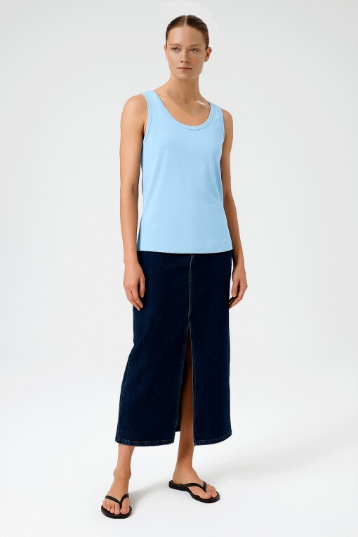 Baby Blue Thick Strap Round Neck Women's Camisole - Triko Mısırlı