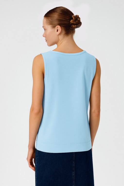 Baby Blue Thick Strap Round Neck Women's Camisole - Triko Mısırlı