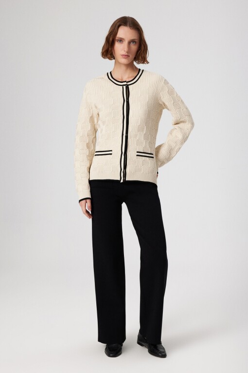 Beige Black Striped Detail Women's Jacket 