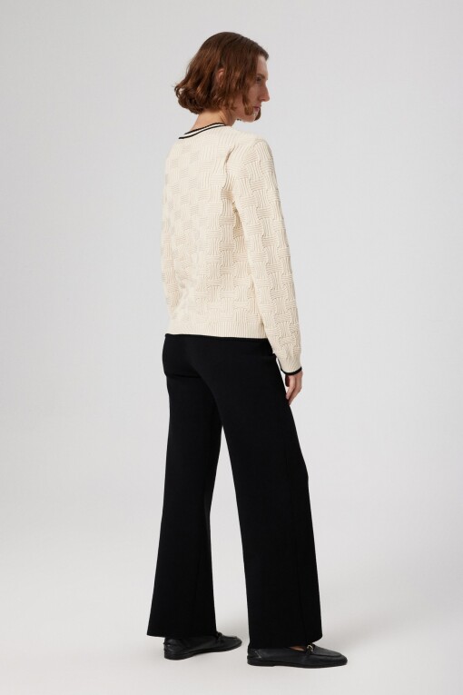 Beige Black Striped Detail Women's Jacket - Triko Mısırlı
