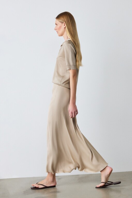 Beige High Waist Long Skirt 