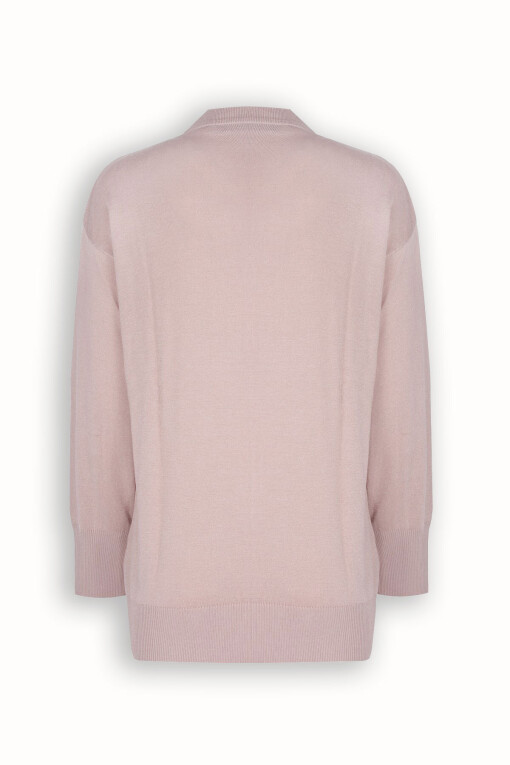 Beige V-Neck Button Detail Women's Cardigan - Triko Mısırlı
