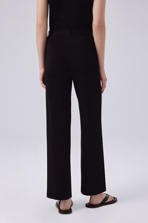 Black Belt Detail Wide Leg Women's Pants - Triko Mısırlı