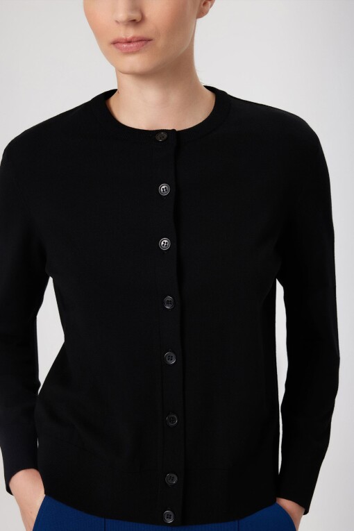 Black Button Detail Women's Cardigan - Triko Mısırlı