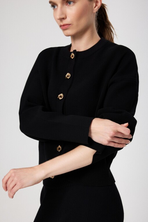 Black Button Detail Women's Cardigan - Triko Mısırlı