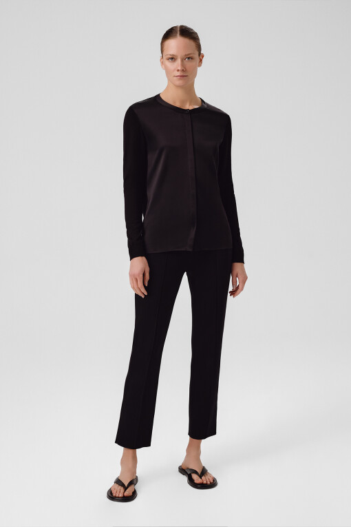 Black Contrast Fabric Buttoned Women's Cardigan - Triko Mısırlı