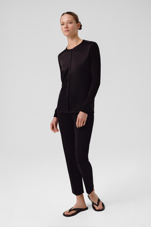 Black Contrast Fabric Buttoned Women's Cardigan - Triko Mısırlı