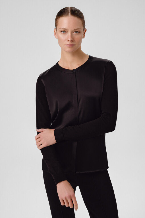 Black Contrast Fabric Buttoned Women's Cardigan - Triko Mısırlı