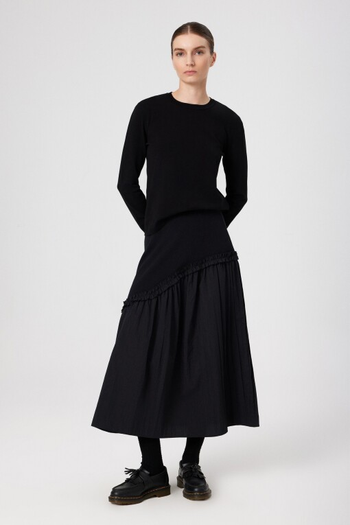 Black Crew Neck Knit Women's T-Shirt - Triko Mısırlı