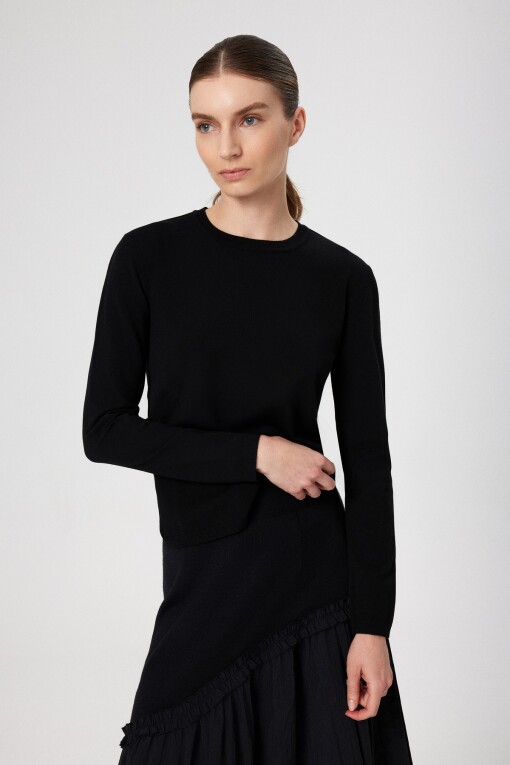 Black Crew Neck Knit Women's T-Shirt - Triko Mısırlı