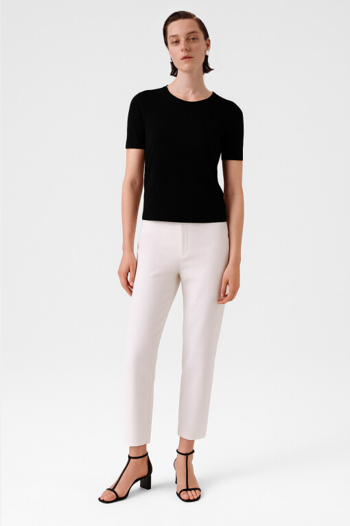 Black Crew Neck Short Sleeve Women's Sweater - Triko Mısırlı