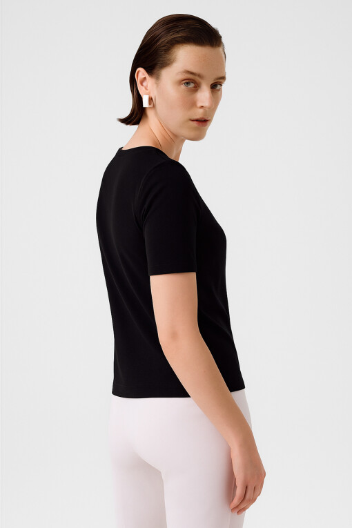 Black Crew Neck Short Sleeve Women's Sweater - Triko Mısırlı