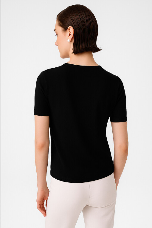 Black Crew Neck Short Sleeve Women's Sweater - Triko Mısırlı