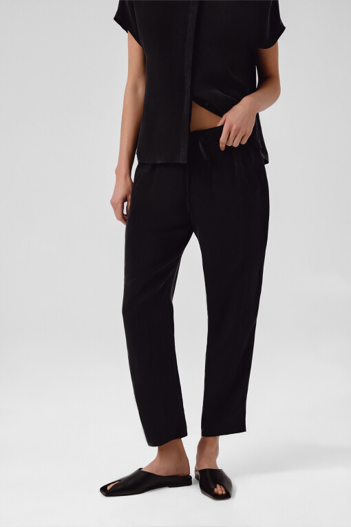 Black Drawstring Waist Pocket Detail Women's Pants - Triko Mısırlı
