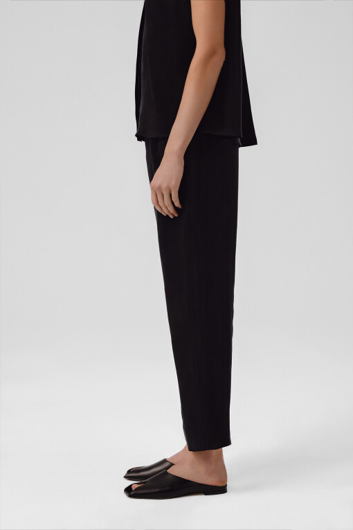 Black Drawstring Waist Pocket Detail Women's Pants - Triko Mısırlı