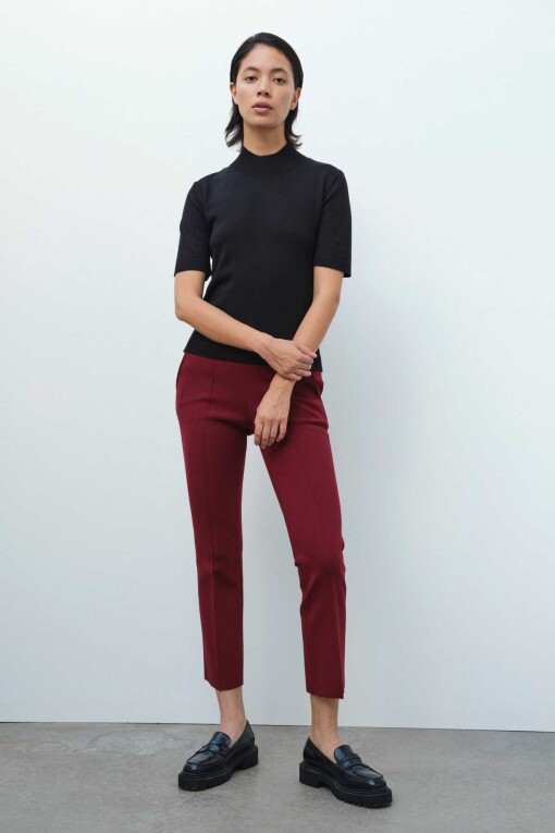 Black Half Turtle Neck Short Sleeve Knit Women's Sweater - Triko Mısırlı