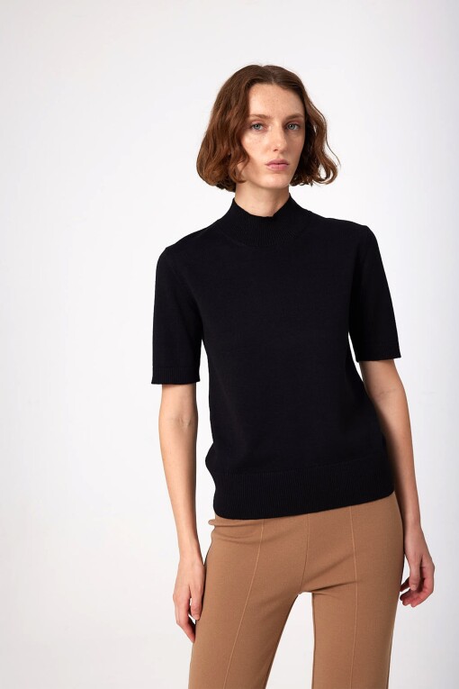 Black Half Turtle Neck Women's Sweater - Triko Mısırlı