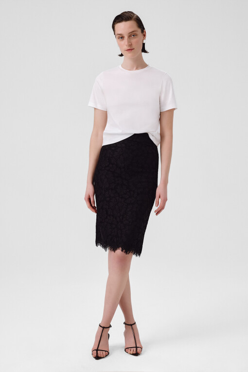 Black Lace Midi Skirt - Triko Mısırlı