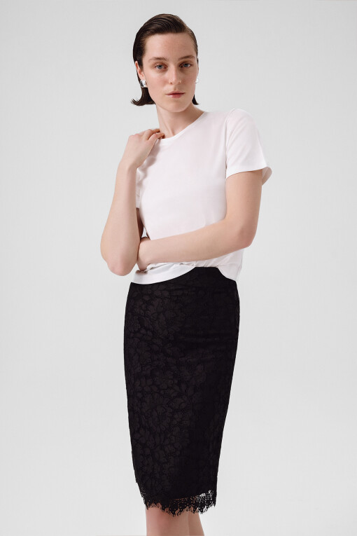 Black Lace Midi Skirt - Triko Mısırlı