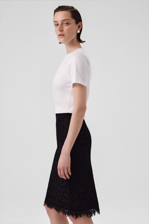 Black Lace Midi Skirt - Triko Mısırlı