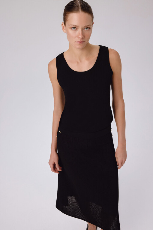 Black Mesh Midi Skirt - Triko Mısırlı