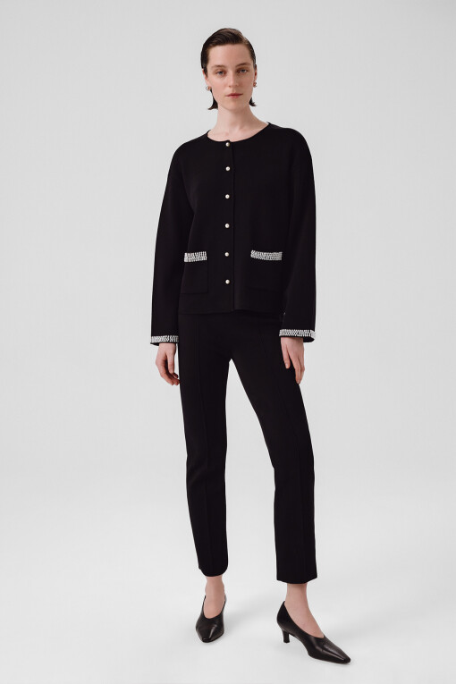 Black Pearl Button Pocket Detail Women's Jacket - Triko Mısırlı