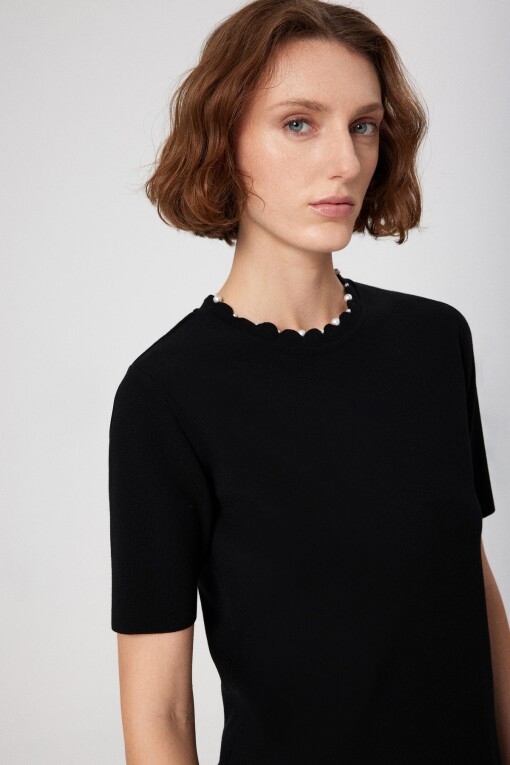 Black Pearl Detail Short Sleeve Women's Sweater - Triko Mısırlı
