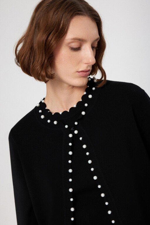 Black Pearl Detail Women's Cardigan - Triko Mısırlı