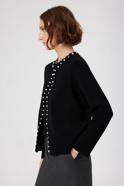 Black Pearl Detail Women's Cardigan - Triko Mısırlı