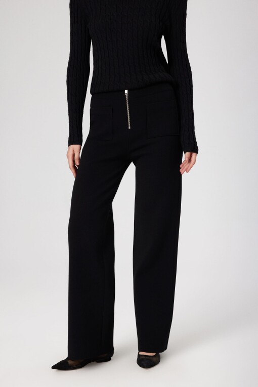 Black Pocket Detail Zippered Women's Pants 