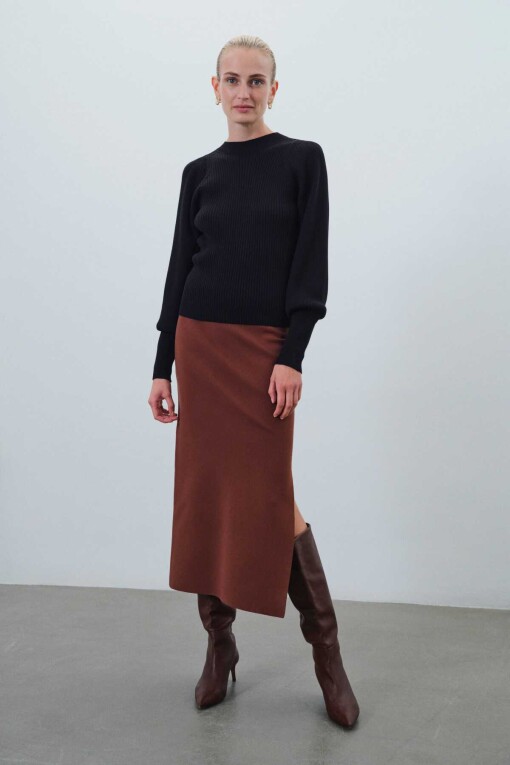 Black Ribbed Crew Neck Women's Sweater - Triko Mısırlı