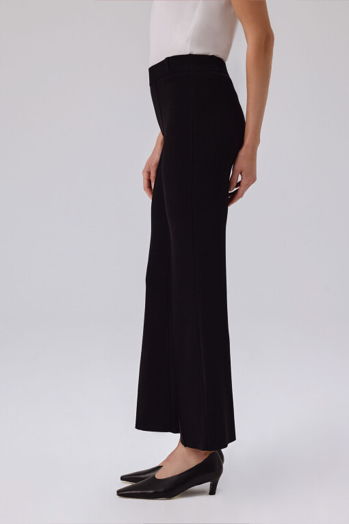 Black Ribbed Flare Leg Women's Pants - Triko Mısırlı