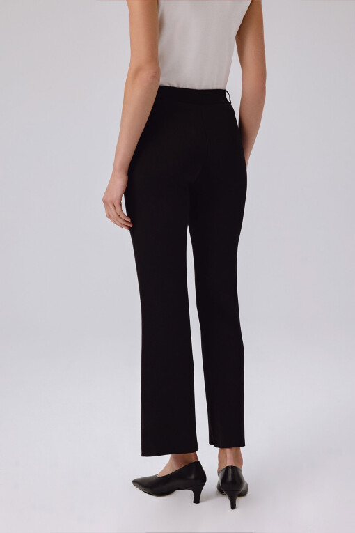 Black Ribbed Flare Leg Women's Pants - Triko Mısırlı