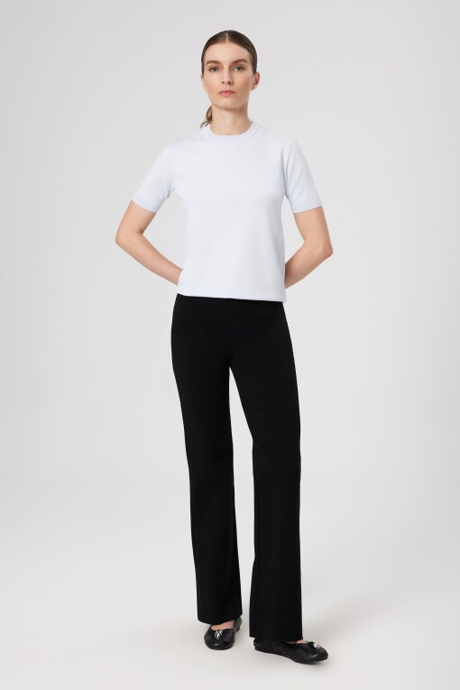 Black Ribbed High Waist Women's Pants 