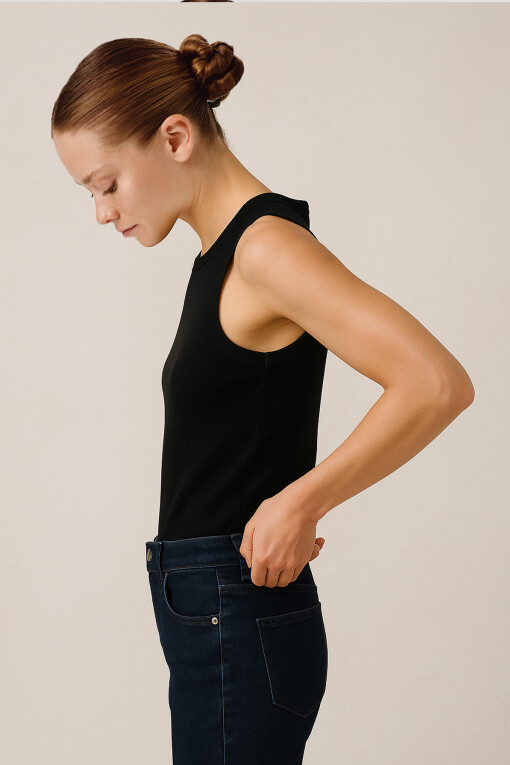 Black Ribbed Sleeveless Women's Camisole - Triko Mısırlı