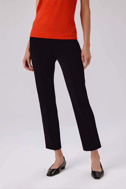 Black Ribbed Stitch Pocket Detail Women's Pants - Triko Mısırlı