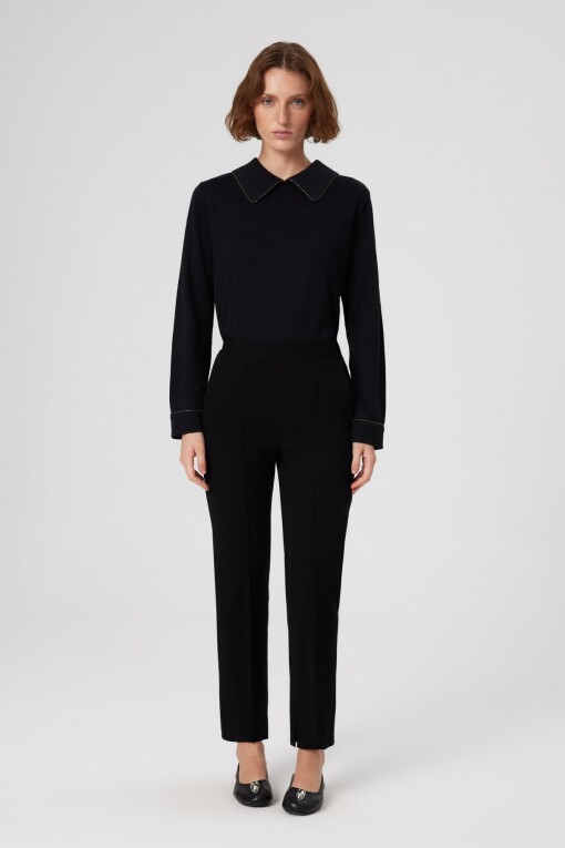 Black Ribbed Stitch Women's Pants 